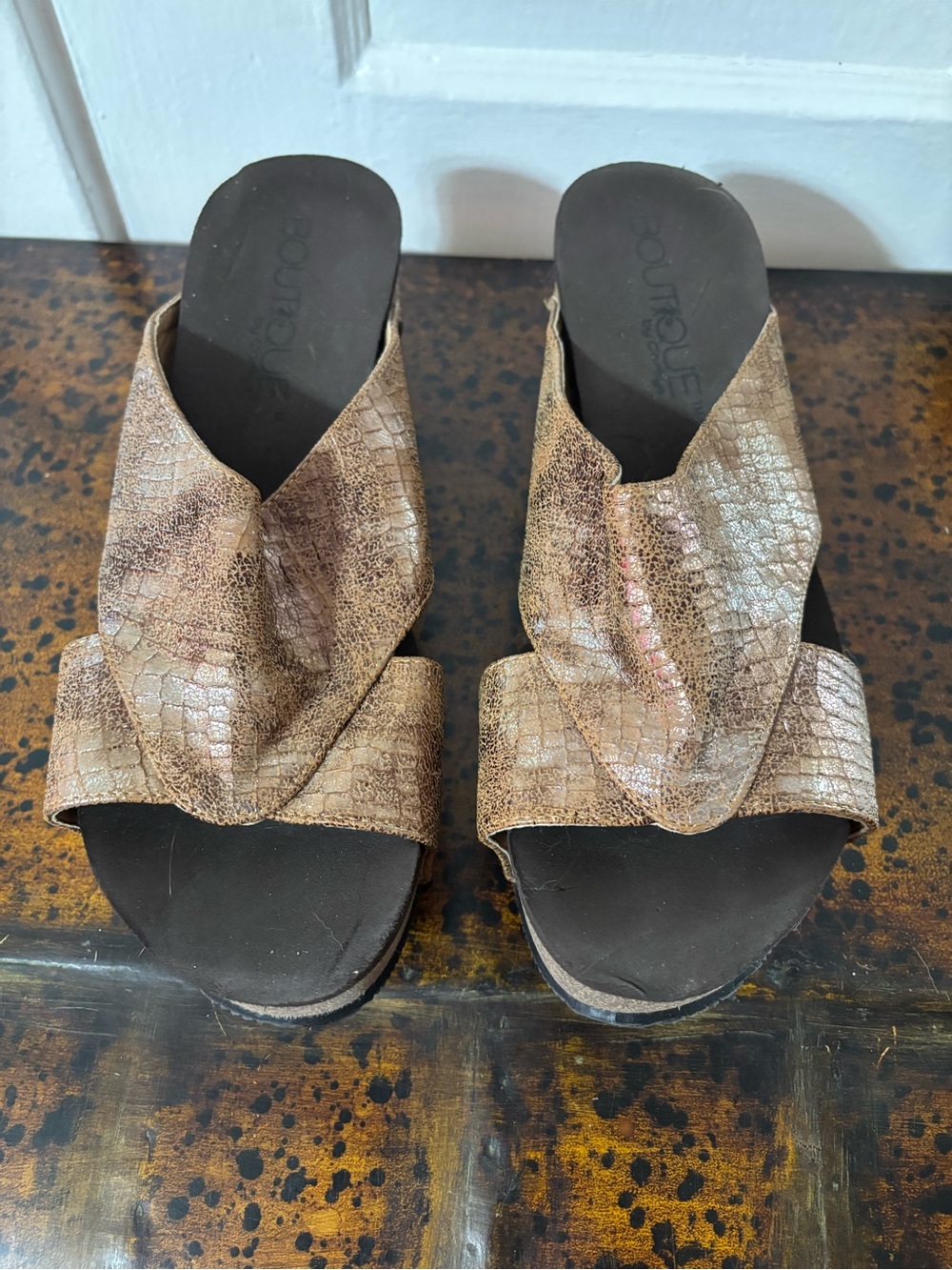 Metallic Gold Textured Slide Mules for Women
